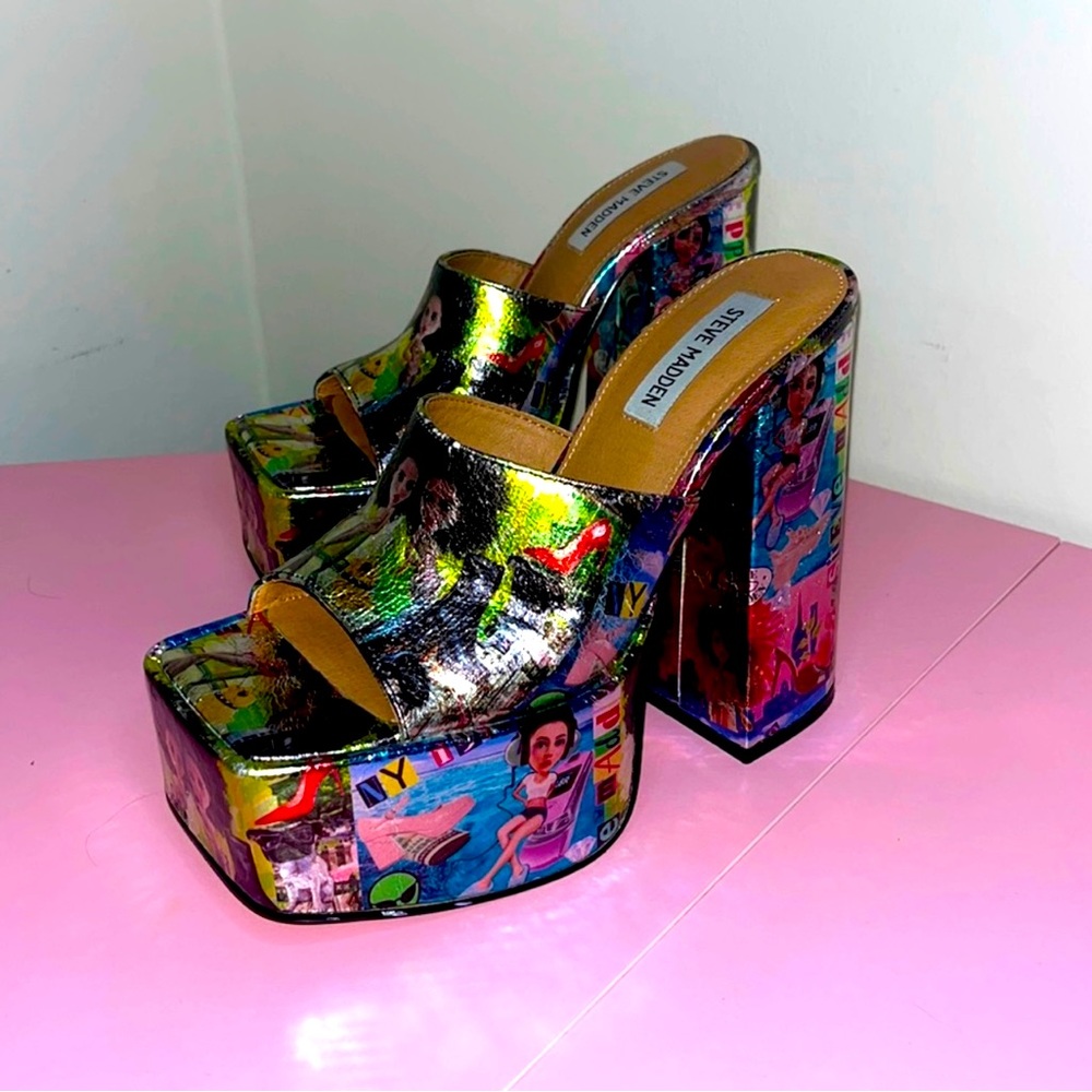 ✨ Steve Madden Rare Platform Mule Heels | Graphic Art Chunky Heel ✨